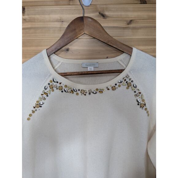 Garnet Hill Sweater Womens Large Cream Cashmere Beaded - Picture 4 of 11